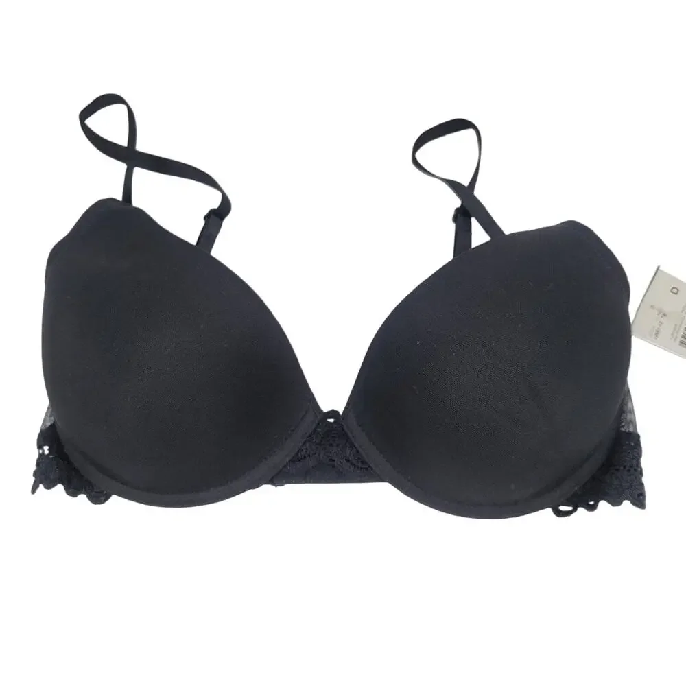 Natori Private Luxuries Black Demi Lace Trim Underwire Bra Size 32D